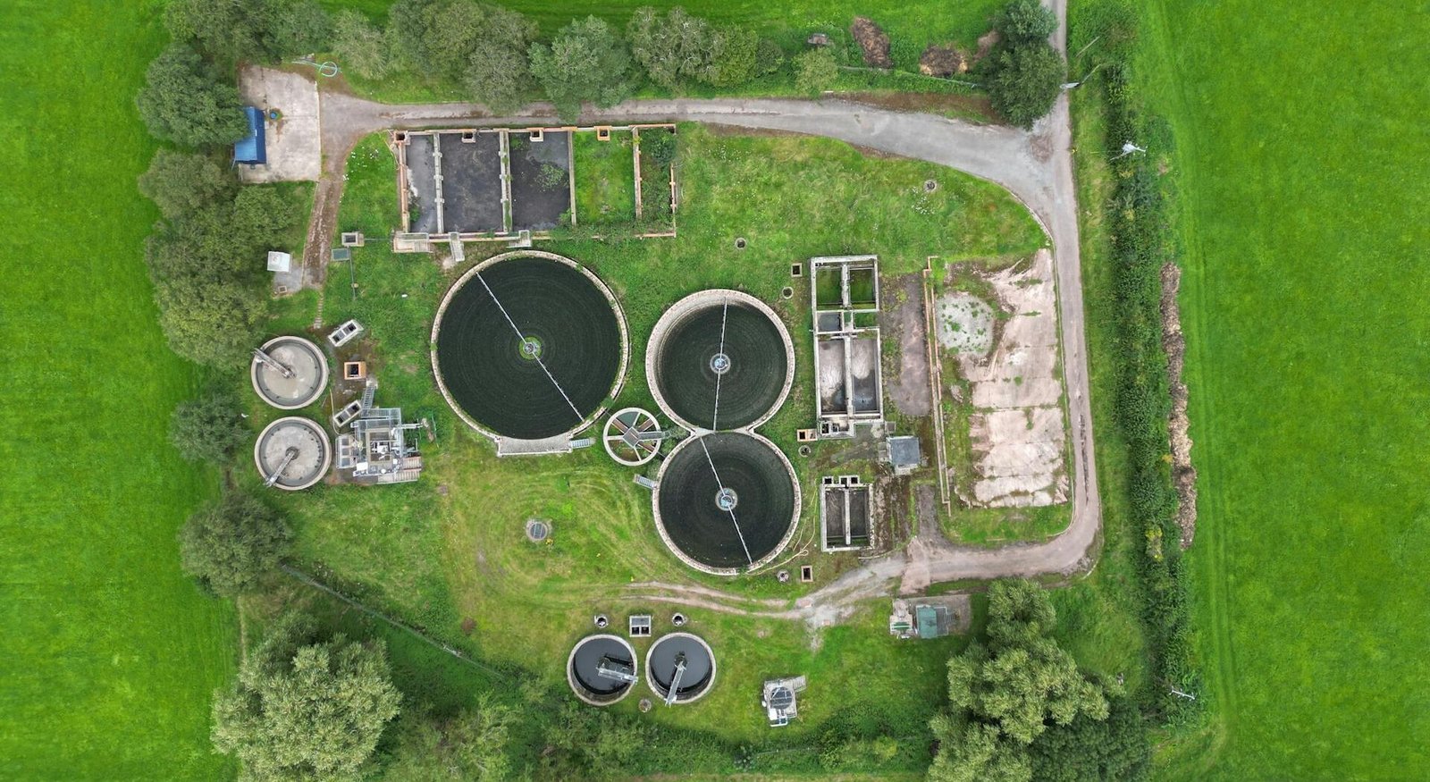 Aerial view of a wastewater treatment plant